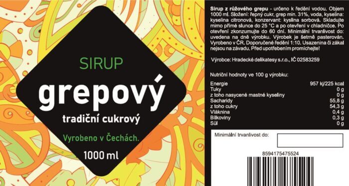 Sirup grepový s dužinou 1000 ml - Obrázek 2