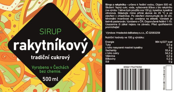 Sirup rakytníkový 500 ml - Obrázek 2