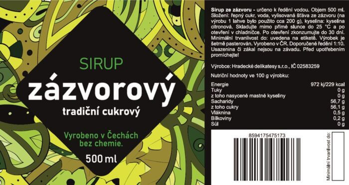 Sirup zázvorový 500 ml - Obrázek 2
