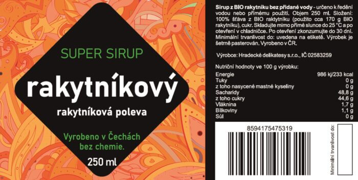Super sirup rakytníkový rakytníková poleva - 250 ml - Obrázek 2